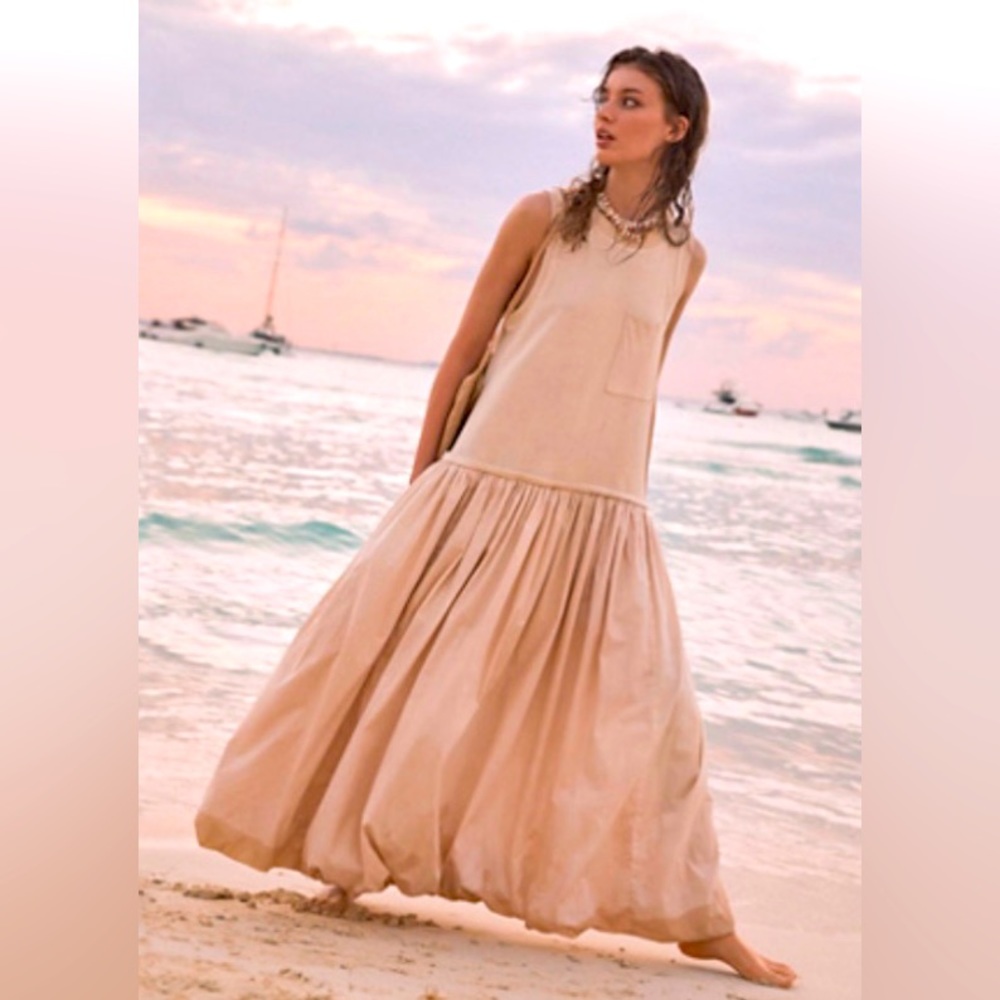 Free People Calla Lily Dress in Sandstone. Elegant Beige Blush Color Maxi Dress